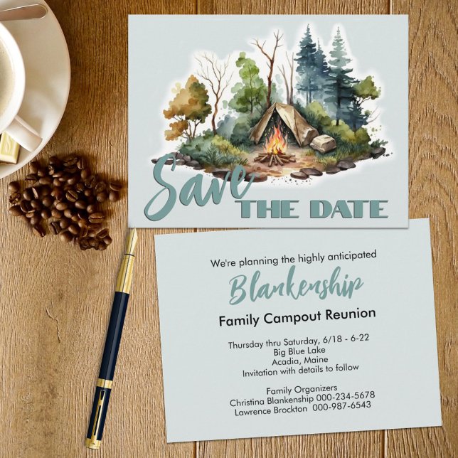 Invitación de carpas acuarelas para la celebración (This easy to personalize family reunion save the date announcement also serves as the invitation. )