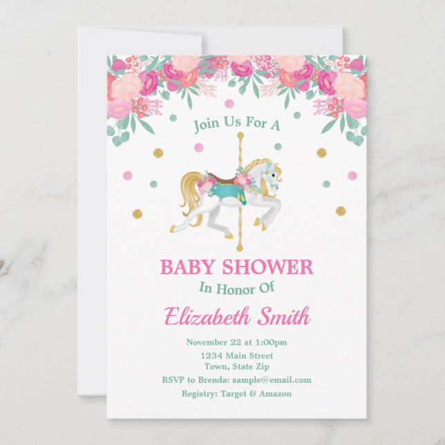 Invitación de carrusel Baby Shower Merry Go Round (Anverso)