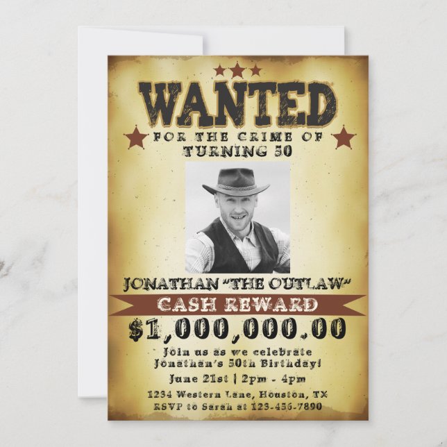 Invitación de cartel de búsqueda de vaquero para c (Anverso)