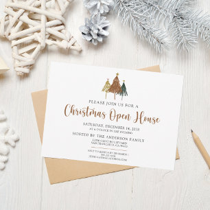 Invitación de Casa Abierta de Navidad con Árboles