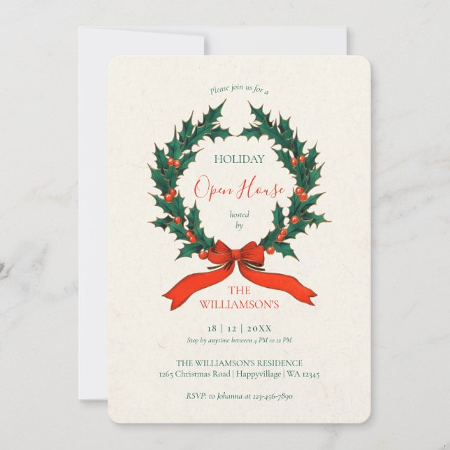 Invitación de Casa Abierta de Navidad Corona Vinta (Anverso)