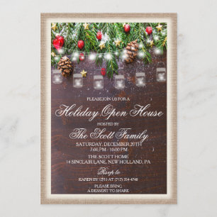 Invitación de Casa Abierta de Navidad Rústica