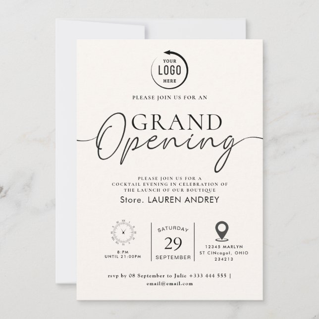 Invitación de Casa Abierta de Negocios con Logotip (Anverso)
