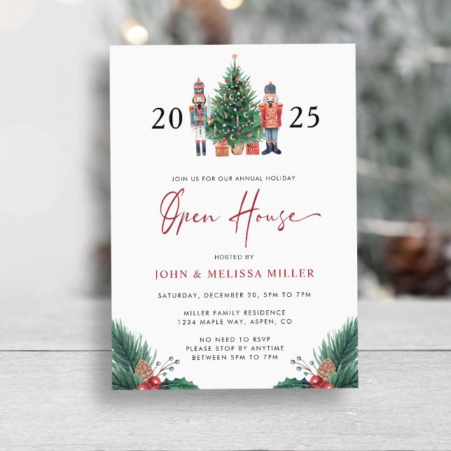 Invitación de Casa Abierta en Festivo (2025 Nutcracker Christmas Holiday Open House Invitation by Painted Paperie
)