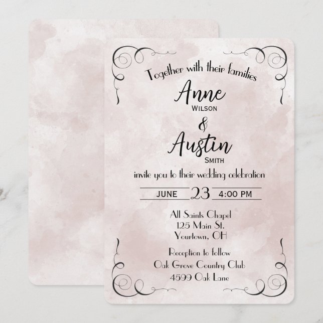 Invitación de casamiento abstracto de color de agu (Anverso / Reverso)