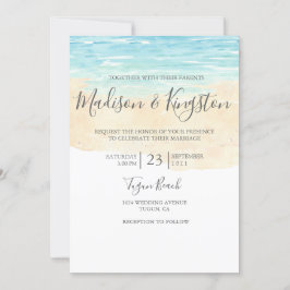 Invitación de casamiento azul de color de agua pin