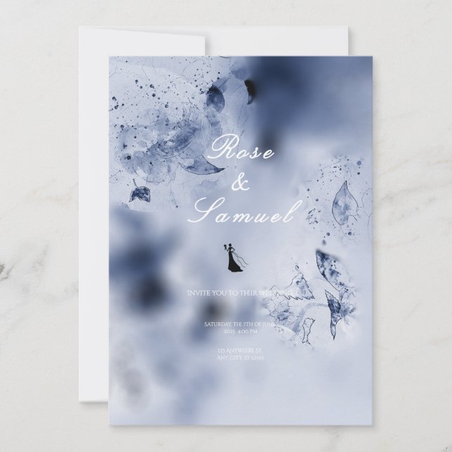 Invitación de casamiento azul estético (Anverso)