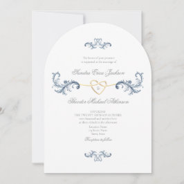 Invitación de casamiento azul turbio con código QR