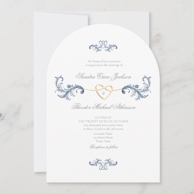 Invitación de casamiento azul turbio con código QR (Anverso)