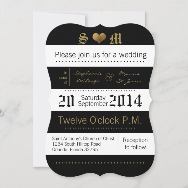 Invitación de casamiento blanco negro de tira mode (Anverso)