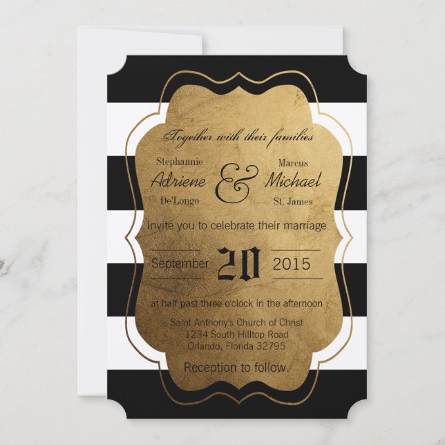 Invitación de casamiento blanco negro de tira mode (Anverso)