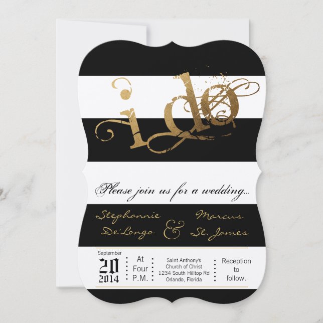 Invitación de casamiento blanco negro de tira mode (Anverso)