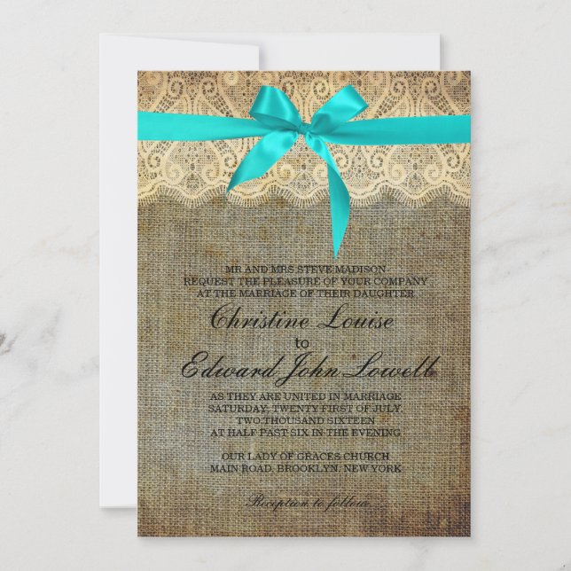 Invitación de casamiento con arco azul claro y enc (Anverso)