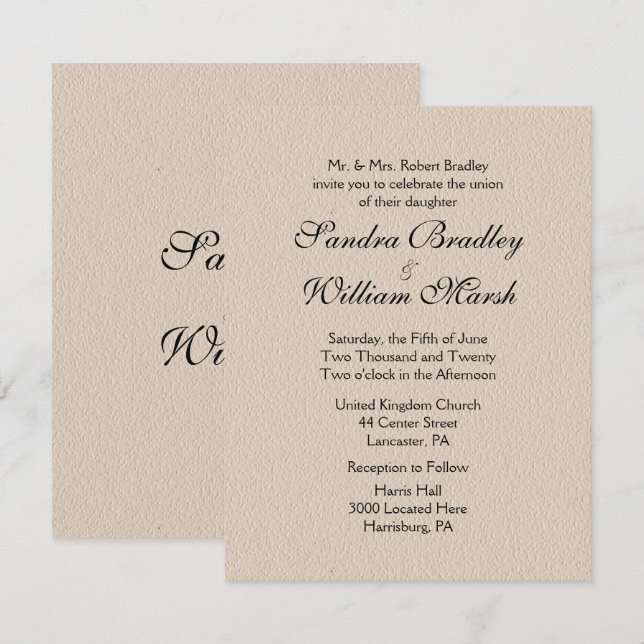 Invitación de casamiento con aspecto de cuero (Anverso / Reverso)