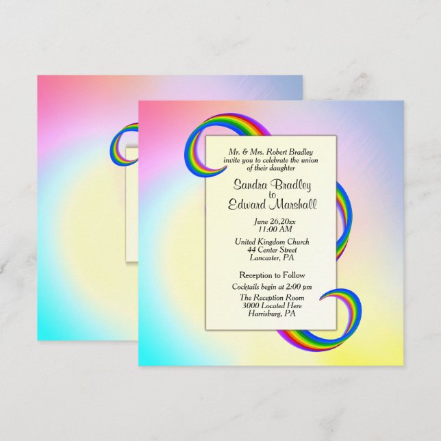 Invitación de casamiento con cinta arcoiris de 5,2 (Anverso / Reverso)