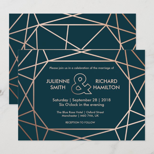 Invitación de casamiento con diamantes geométricos (Anverso / Reverso)
