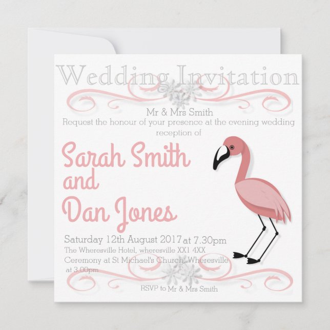 Invitación de casamiento con flamingo rosa (person (Anverso)