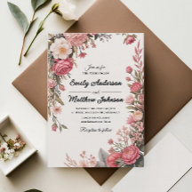Invitación de casamiento con flores rosadas del di