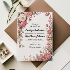 Invitación de casamiento con flores rosadas del di