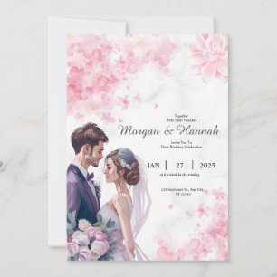 Invitación de casamiento con flores rosadas person