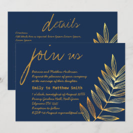 Invitación de casamiento con hojas de cobre azul M