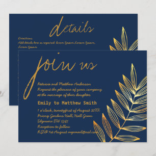 Invitación de casamiento con hojas de cobre azul M