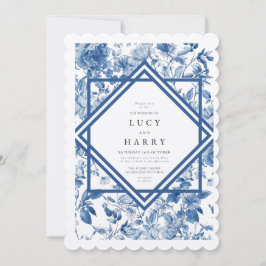 Invitación de casamiento con mosaico azul de encan