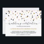 Invitación de casamiento con puntos rosados y de o<br><div class="desc">Invitación a la boda de Confetti Carta moderna con puntos de confeti de color negro,  dorado y morado oscuro. Los elementos coincidentes y otros colores están disponibles.</div>