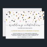 Invitación de casamiento con puntos rosados y de o<br><div class="desc">Invitación a la boda de Confetti Carta moderna con puntos de confeti de color negro,  dorado y morado oscuro. Los elementos coincidentes y otros colores están disponibles.</div>