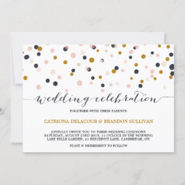 Invitación de casamiento con puntos rosados y de o