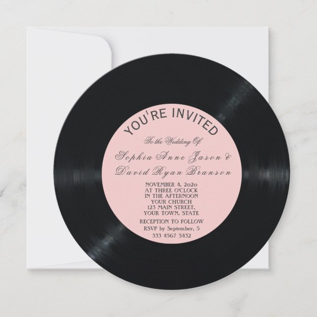 Invitación de casamiento con registro de vinilo de (Anverso)