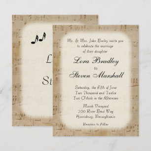 Invitación de casamiento con tema musical de hojas