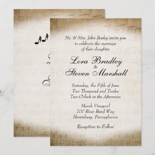Invitación de casamiento con tema musical de hojas