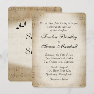 Invitación de casamiento con tema musical de hojas