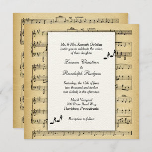 Invitación de casamiento con tema musical de hojas