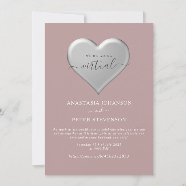 Invitación de casamiento con zoom Rosa polvoriento (Anverso)