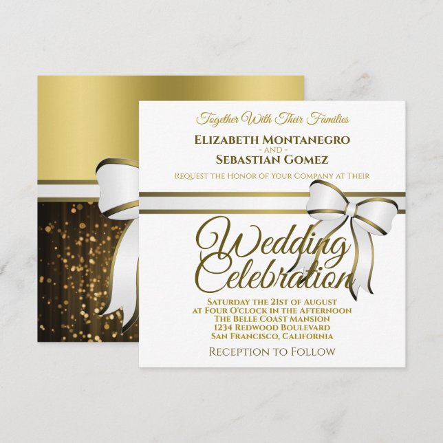 Invitación de casamiento cuadrado de cinta blanca  (Anverso / Reverso)