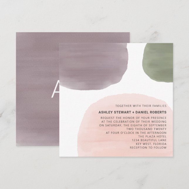 Invitación de casamiento de acuarela de jardín mod (Anverso / Reverso)