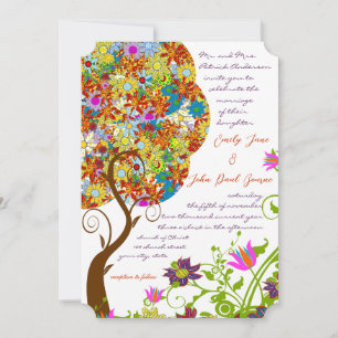 Invitación de casamiento de árbol de amor de flor 