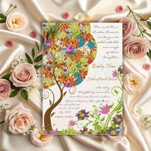 Invitación de casamiento de árbol de amor de flor