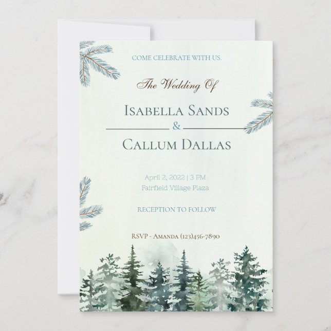 Invitación de casamiento de árbol de color de agua (Anverso)