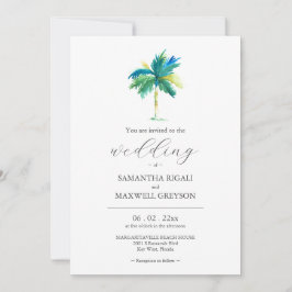 Invitación de casamiento de árbol de palmas acuare