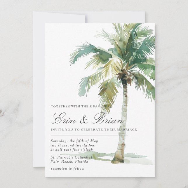 Invitación de casamiento de árbol de palmas de col (Anverso)