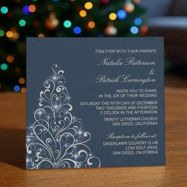 Invitación de casamiento de árbol de vacaciones es (Dark Blue)
