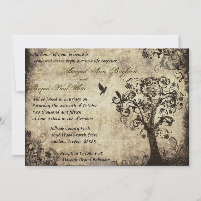 Invitación de casamiento de árbol vintage con text (Anverso)