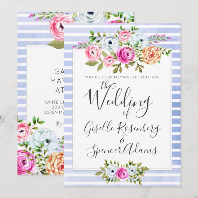 Invitación de casamiento de banda floral floral mo (Anverso / Reverso)