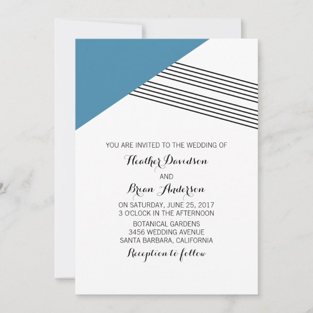 Invitación de casamiento de banda geométrica azul (Anverso)