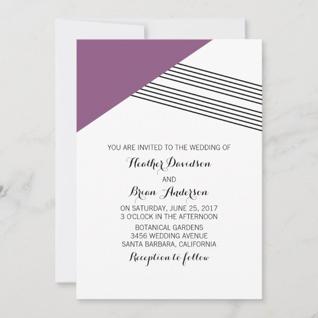 Invitación de casamiento de banda geométrica púrpu (Anverso)