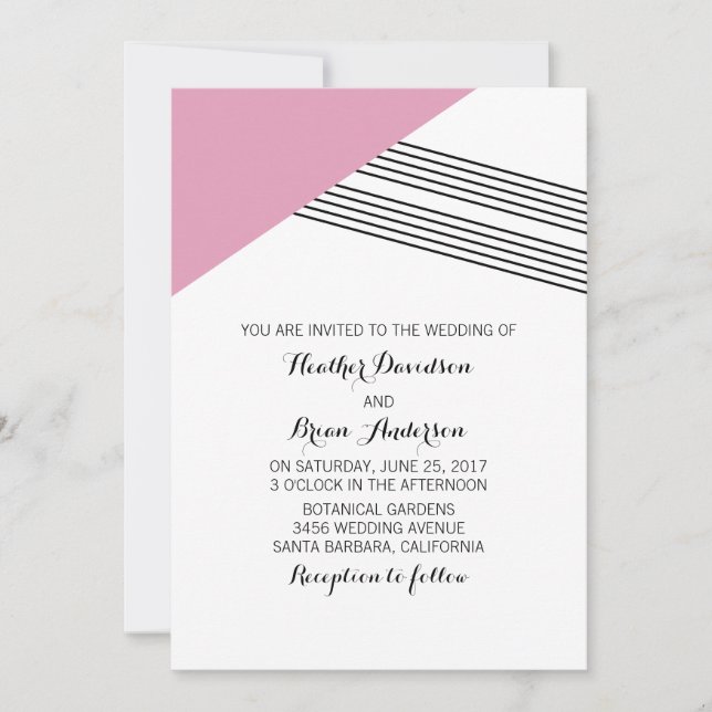 Invitación de casamiento de banda geométrica rosa (Anverso)