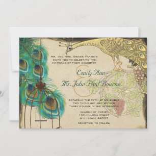 Invitación de casamiento de bodas de pájaro de pav